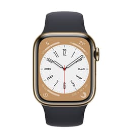 Apple Watch Series 7 (2021) GPS + Celular 45 mm - Aço inoxidável Dourado - Bracelete desportiva Preto