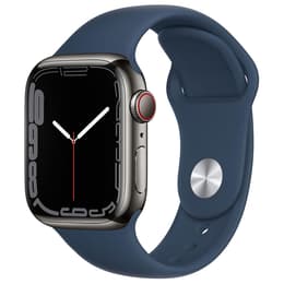 Apple Watch Series 7 (2021) GPS + Celular 45 mm - Aço inoxidável Grafite - Bracelete desportiva Azul