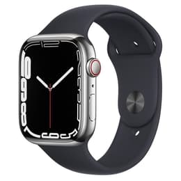 Apple Watch (Series 7) 2021 GPS + Celular 45 - Aço inoxidável Prateado - Bracelete desportiva Preto
