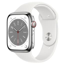 Apple Watch (Series 8) 2022 GPS + Celular 45 - Aço inoxidável Prateado - Bracelete desportiva Branco