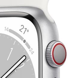 Apple Watch (Series 8) 2022 GPS + Celular 45 - Aço inoxidável Prateado - Bracelete desportiva Branco
