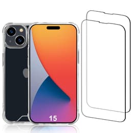 Capa iPhone 15 e 2 películas de proteção - Plástico reciclado - Transparente