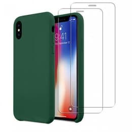 Capa iPhone X/XS e 2 películas de proteção - Silicone - Verde