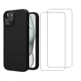Capa iPhone 15 e 2 películas de proteção - Silicone - Preto
