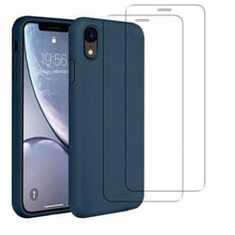 Capa iPhone XR e 2 películas de proteção - Silicone - Azul