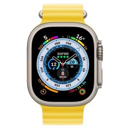 Apple Watch Ultra (2022) GPS + Celular 49 mm - Titânio Titânio natural - Bracelete Ocean Amarelo