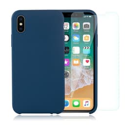 Capa iPhone X/XS e 2 películas de proteção - Silicone - Azul cobalto
