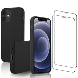 Capa iPhone 12 mini e 2 películas de proteção - Silicone - Preto