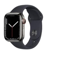 Apple Watch (Series 7) 2021 GPS + Celular 41 - Aço inoxidável Cinzento - Bracelete desportiva Preto