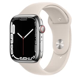 Apple Watch (Series 7) 2021 GPS 45 - Aço inoxidável Prateado - Bracelete desportiva Branco