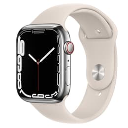 Apple Watch Series 7 (2021) GPS + Celular 45 mm - Aço inoxidável Prateado - Bracelete desportiva Luz das estrelas