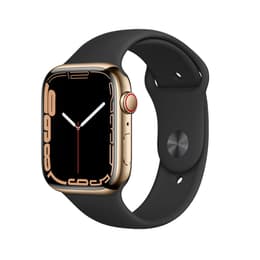 Apple Watch (Series 7) 2021 GPS + Celular 41 - Aço inoxidável Dourado - Bracelete desportiva Preto