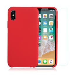 Capa iPhone X/XS e 2 películas de proteção - Silicone - Vermelho