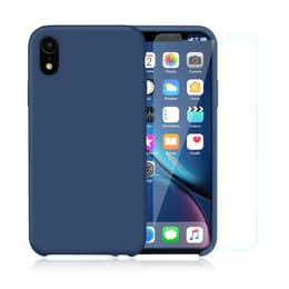 Capa iPhone XR e 2 películas de proteção - Silicone - Azul cobalto