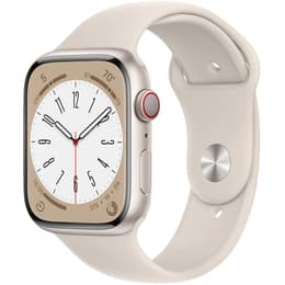 Apple Watch (Series 8) 2022 GPS + Celular 45 - Alumínio Luz das estrelas - Bracelete desportiva Branco