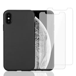 Capa iPhone X/XS e 2 películas de proteção - Material natural - Preto