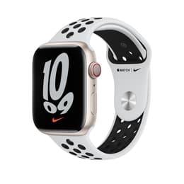 Apple Watch Series 7 (2021) GPS + Celular 41 mm - Alumínio Luz das estrelas - Bracelete desportiva Nike Branco/Preto