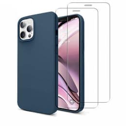 Capa iPhone 12/12 Pro e 2 películas de proteção - Silicone - Azul-marinho