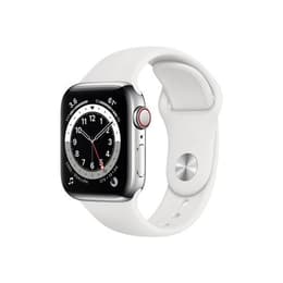 Apple Watch Series 6 (2020) GPS + Celular 40 mm - Aço inoxidável Prateado - Bracelete desportiva Branco