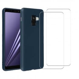Capa Galaxy A8 (2018) e 2 películas de proteção - Silicone - Azul