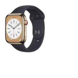 Apple Watch Series 8 (2022) GPS + Celular 45 mm - Aço inoxidável Dourado - Bracelete desportiva Preto