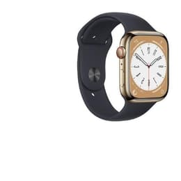 Apple Watch Series 8 (2022) GPS + Celular 45 mm - Aço inoxidável Dourado - Bracelete desportiva Preto