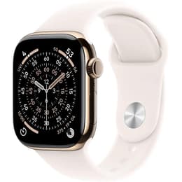 Apple Watch Series 11 (2025) GPS + Celular 46 mm - Titânio Dourado - Bracelete desportiva Branco