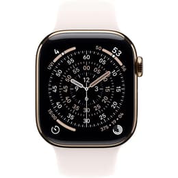 Apple Watch Series 11 (2025) GPS + Celular 46 mm - Titânio Dourado - Bracelete desportiva Branco