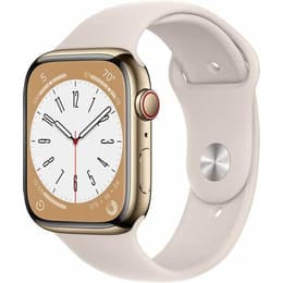 Apple Watch (Series 8) 2022 GPS + Celular 45 - Aço inoxidável Dourado - Bracelete desportiva Branco