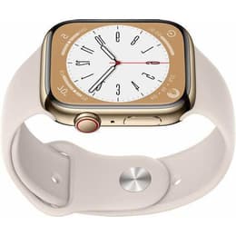 Apple Watch Series 8 (2022) GPS + Celular 45 mm - Aço inoxidável Dourado - Bracelete desportiva Branco