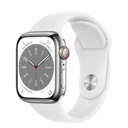 Apple Watch (Series 8) 2022 GPS + Celular 41 - Aço inoxidável Prateado - Bracelete desportiva Branco