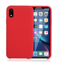Capa iPhone XR e 2 películas de proteção - Silicone - Vermelho