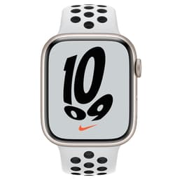 Apple Watch (Series 7) 2021 GPS 45 - Alumínio Luz das estrelas - Bracelete desportiva Nike Branco/Preto