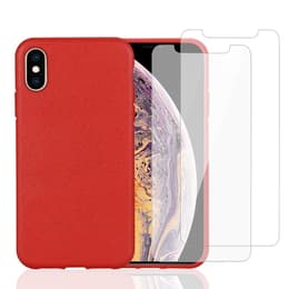 Capa iPhone X/XS e 2 películas de proteção - Material natural - Vermelho
