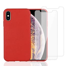 Capa iPhone X/iPhone XS e 2 películas de proteção - Material natural - Vermelho