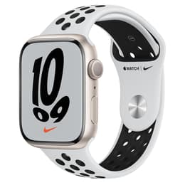 Apple Watch (Series 7) 2021 GPS + Celular 45 - Alumínio Luz das estrelas - Bracelete desportiva Nike Branco/Preto