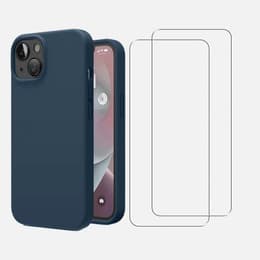 Capa iPhone 13 e 2 películas de proteção - Silicone - Azul-marinho