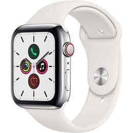 Apple Watch (Series 5) 2019 GPS 44 - Aço inoxidável Prateado - Bracelete desportiva Branco