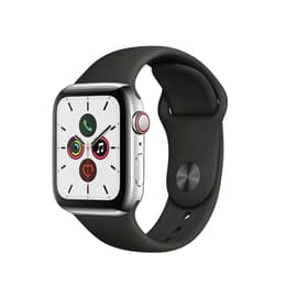 Apple Watch Series 5 (2019) GPS + Celular 44 mm - Aço inoxidável Prateado - Bracelete desportiva Preto