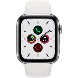 Apple Watch Series 5 (2019) GPS + Celular 44 mm - Aço inoxidável Prateado - Bracelete desportiva Branco