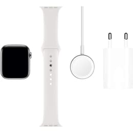 Apple Watch Series 5 (2019) GPS + Celular 44 mm - Aço inoxidável Prateado - Bracelete desportiva Branco