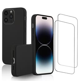 Capa iPhone 14 Pro Max e 2 películas de proteção - Silicone - Preto