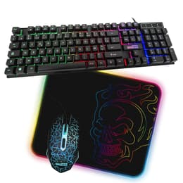 Teclado AZERTY Francês Retro-iluminado Pack Gamer AMSTRAD BATTLE 5 pièces: Clavier, Souris & tapis, Casque & adaptateur. USB & Retro-éclairage RGB
