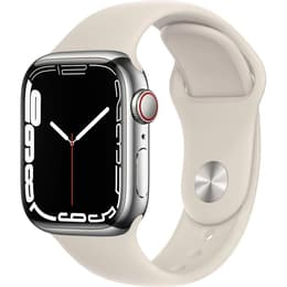 Apple Watch (Series 7) 2021 GPS + Celular 45 - Aço inoxidável Cinzento - Bracelete desportiva Branco