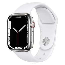 Apple Watch Series 7 (2021) GPS + Celular 41 mm - Aço inoxidável Prateado - Bracelete desportiva Branco
