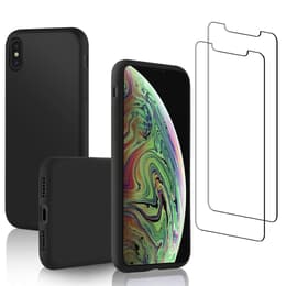 Capa iPhone XS Max e 2 películas de proteção - Silicone - Preto